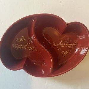 Red Ceramic Day Spring Divided Serving Candy Dish Messiah Saviour Bible Verses